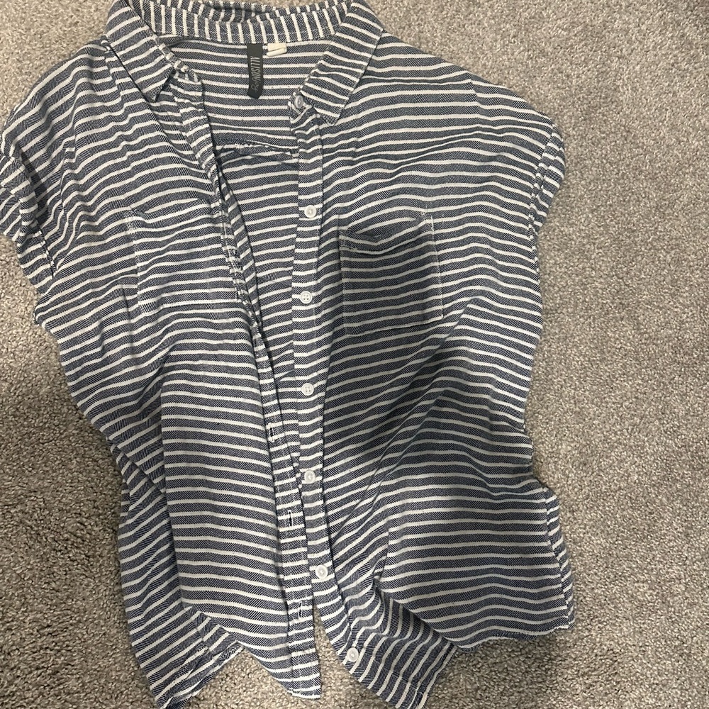 Allison Joy Blue and White Button Down Shirt with Notched Collar